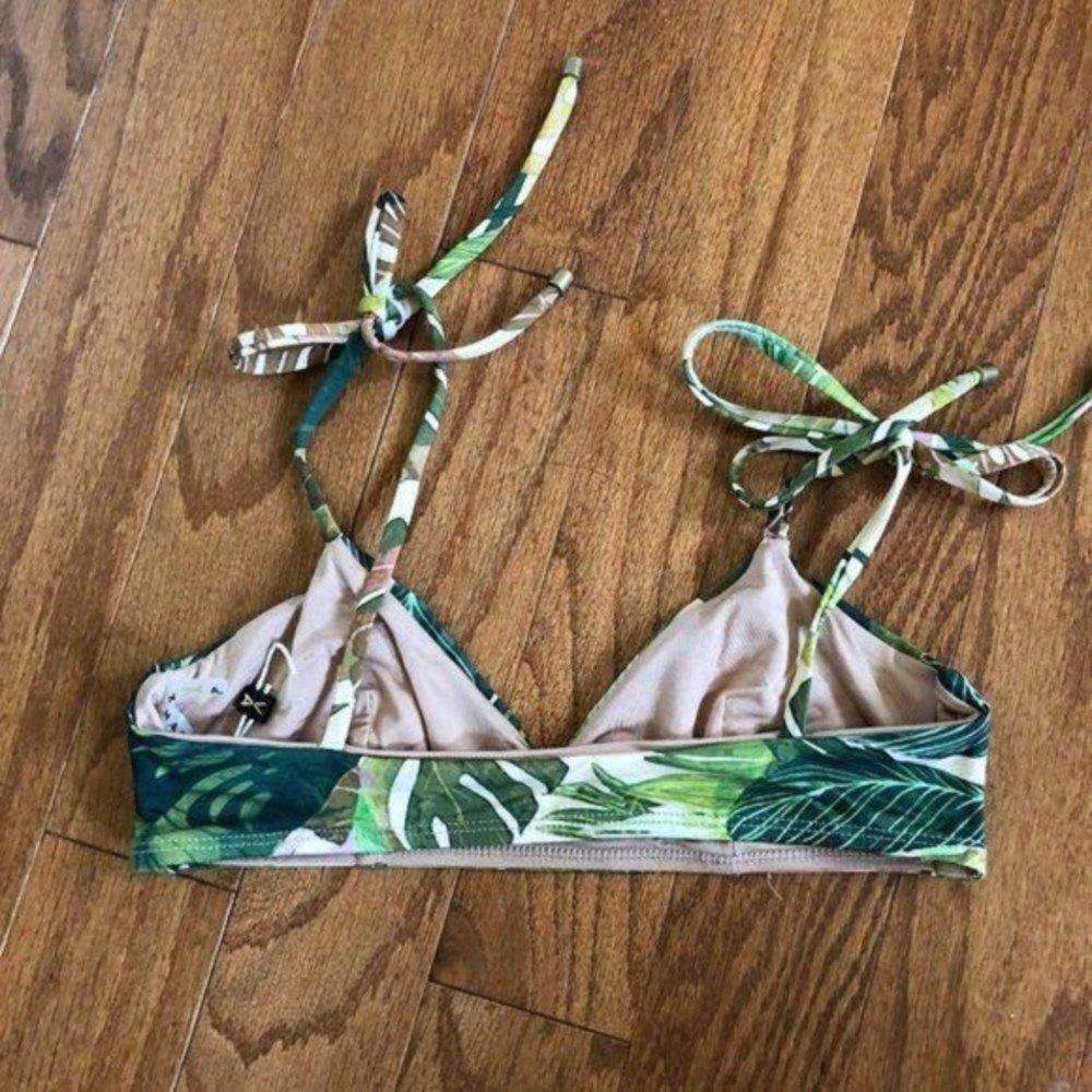 Vitamin A Tie Strap V Neck Leaf Print Bikini Top - Picture 6 of 10